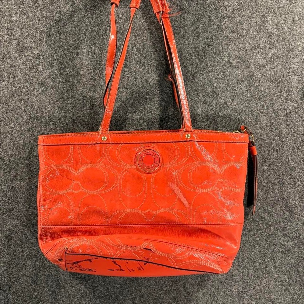 Coach Red Patent Leather Tote Bag Y2K Signature Logo F19198